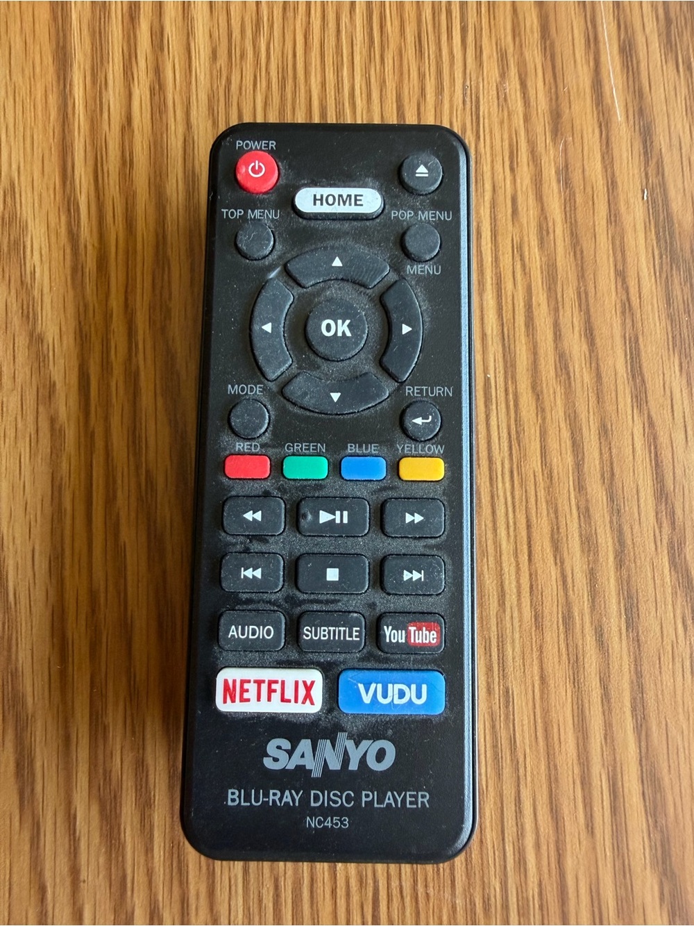 Sanyo Blu-ray Remote Control in Black with Color Buttons
